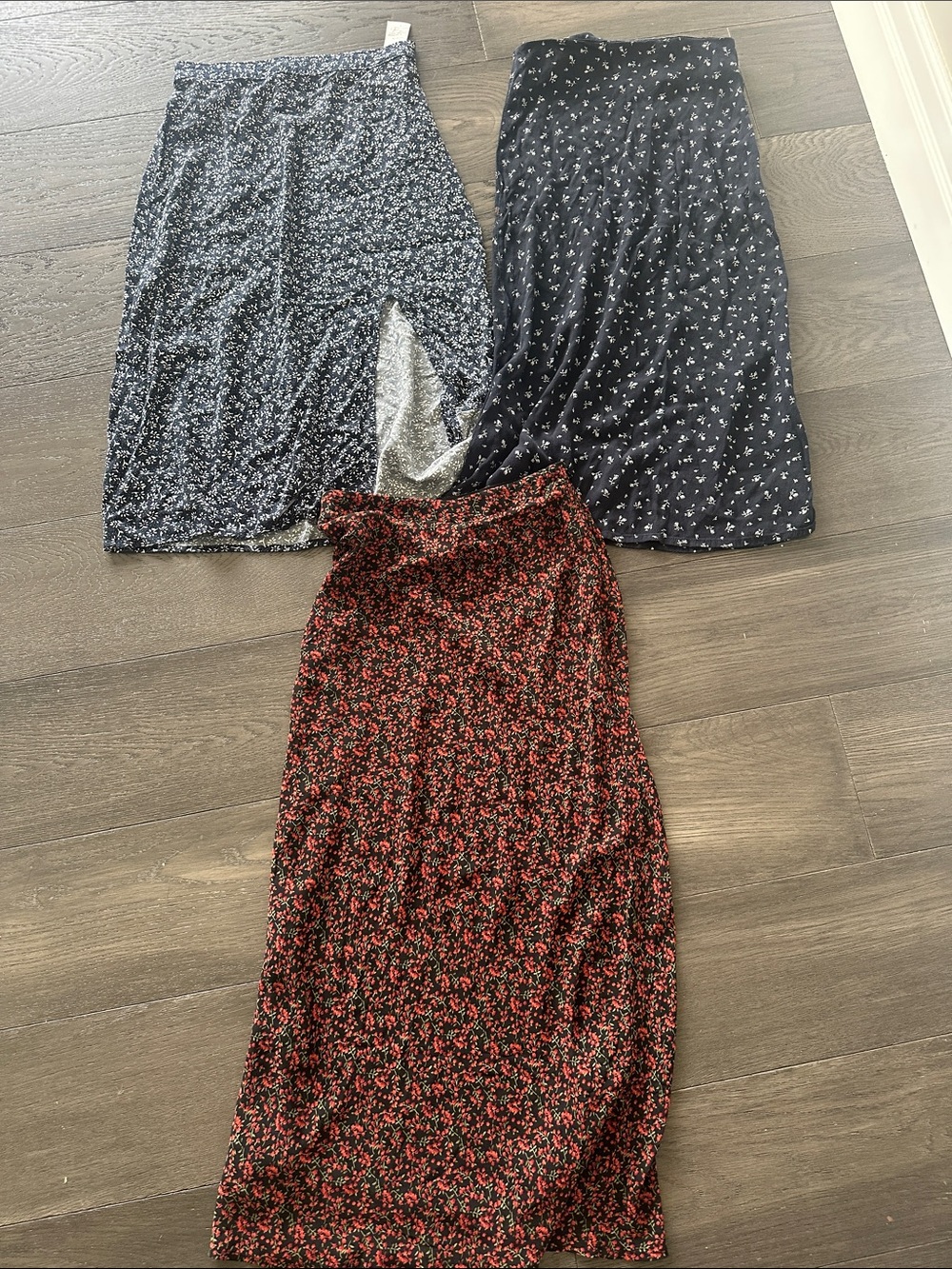 Brandy Melville Floral Midi Skirt Trio - Black, Navy, Red